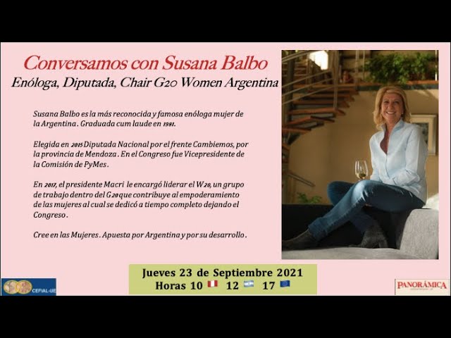 Conversamos con Susana Balbo. HOY Jueves 23/IX Horas 10 🇵🇪 12 🇦🇷 17 🇪🇺