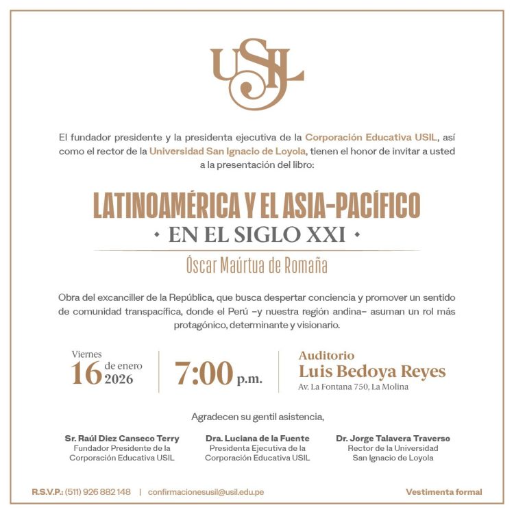 Invitación USIL. Viernes 16 de enero horas 7p.m. Auditorio Luís Bedoya Reyes