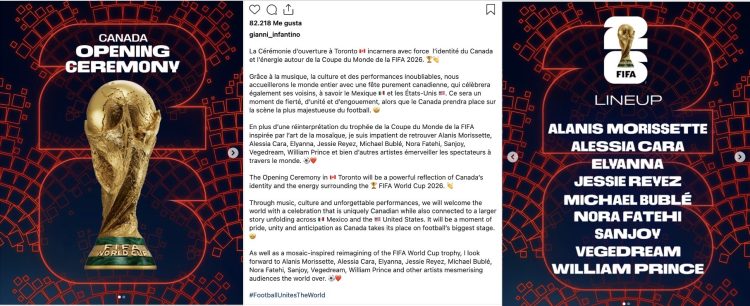 Canadá dará la bienvenida al mundo con una ceremonia de apertura repleta de estrellas.